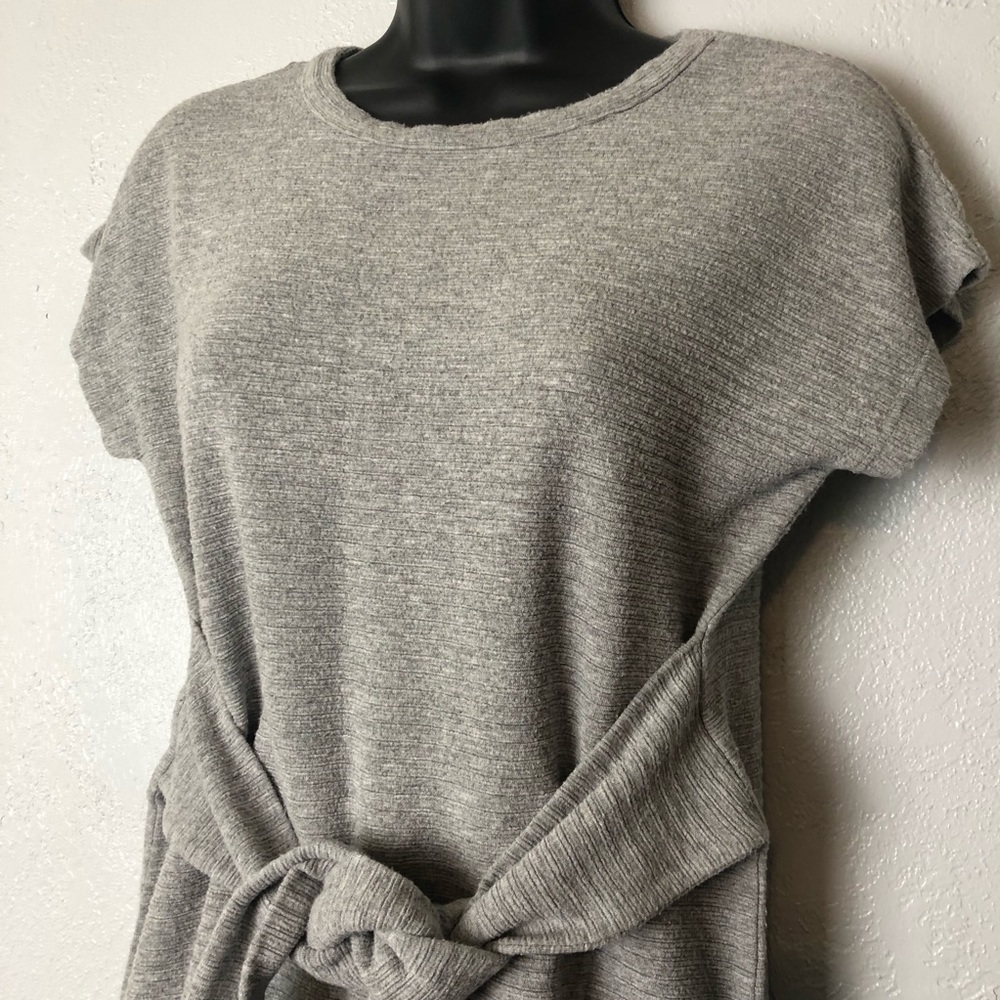 TAHARI sweater shirt grey knot tie shirt sleeve XS - Picture 2 of 14